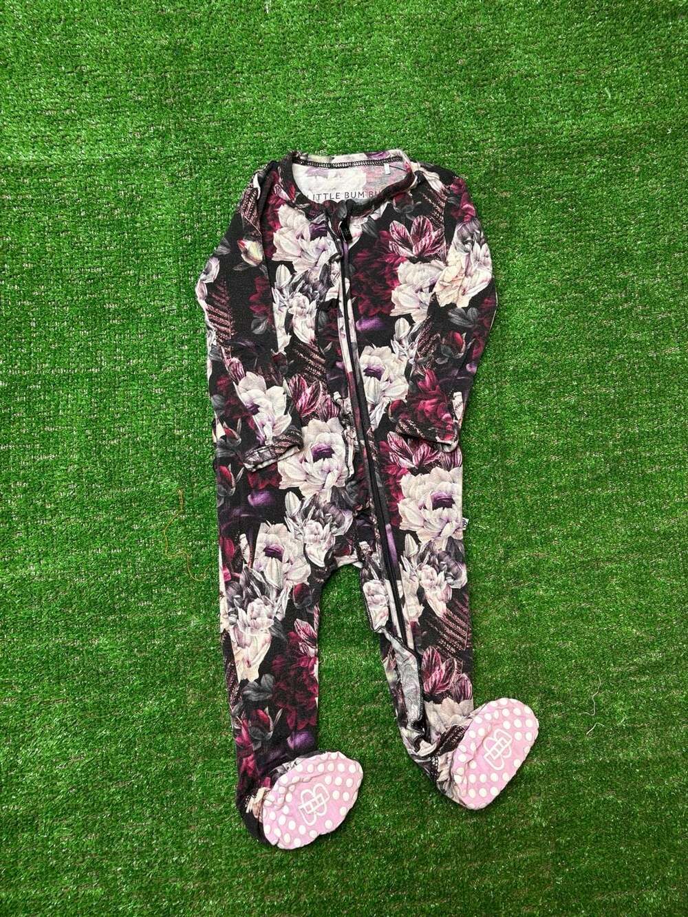 Little Bum Bums Black Floral Ruffled Zippy Footed Coverall